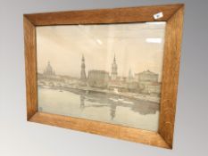 A Danish colour print 'Palace by a riverside', 74 cm x 55 cm.