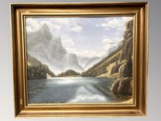 Danish School : Sunlight over a fjord, oil on board, 44 cm x 36 cm.