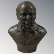 A small patinated bronze bust of Sir Winston Churchill,