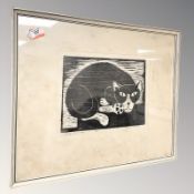 After V* Magnussen : Study of a cat, monochrome woodcut, signed in pencil and numbered 4/25,