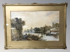 Chiswick : Sailing boats on a calm river, watercolour,