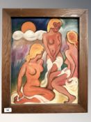 Danish School : Study of three nude figures, oil on board, 36 cm x 45 cm.