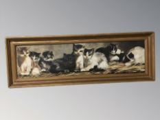 K Upton : Study of kittens on straw covered floor, oil on canvas, signed and dated 1917,