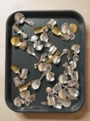 A large quantity of caddy spoons with enameled crests.