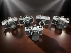 A collection of 35mm film cameras to include Praktica LLC, Praktica MTL5B, Rank Mamiya Auto-Lux 35,