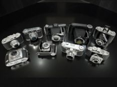 A collection of 35mm film cameras to include Lordomat Prontor-SVS, Regula King KG, Kodak Retina,