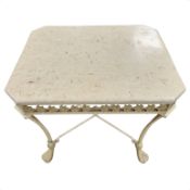 A painted metal occasional table with faux marble top,