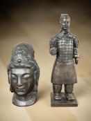 A resin figure of a Chinese terracotta army soldier, height 30 cm,