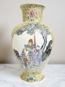 A Chinese famille jaune porcelain baluster vase, Republic Period,