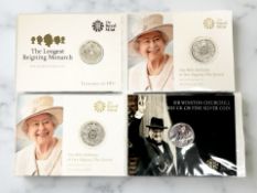 The Royal Mint : Four UK £20 Fine Silver Coins - The Longest Reigning Monarch, 2015,