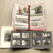 An album of antique and later postcards, a further album of reproduction monochrome photographs.