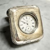 An Edward VII silver and leather easel pocket watch stand, Chester 1907,