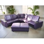A Norwegian Stressless stitched purple leather corner lounge suite with matching footstool,