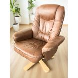 A Scandinavian bentwood and tan leather swivel armchair