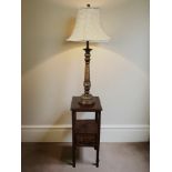 A contemporary lamp table, height 78 cm, and a table lamp with shade.