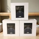 Three boxed Habitat boxed matte white LED pendant diffuser light shades