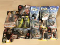 A collection of Hasbro Star Wars figurines including Episode I, Expanded Universe, Episode II,