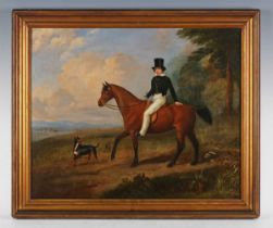 Circle of John Ferneley - Frederick Bateman on horseback in a landscape, oil on canvas, inscribed on