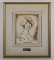 Sir William Orpen (Irish 1878-1931) - 'Miss Lottie Venne', pen, ink, and sepia wash over pencil,