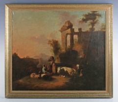 Manner of Philipp Peter Roos (German c.1655-1706) - Cattle and figures resting before ruins, oil