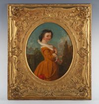 J. Walker (British 19th century) - Three-quarter-length profile portrait of a young lady in