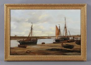 Richard Henry Nibbs (British c.1816-1893) - Vessels on an estuary at low tide, oil on canvas, signed