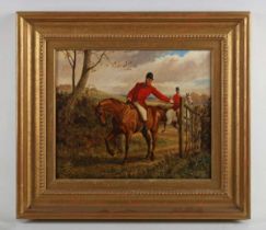 Alfred Sheldon Williams (British d.1880) - Huntsmen on horseback in the field, a pair, oil on board,