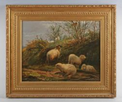 Thomas George Cooper (1836-1901) - Sheep grazing in a lane, oil on canvas, signed and dated 1872