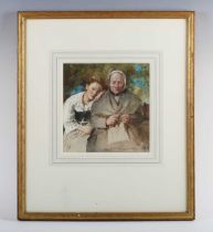 William Lee Hankey (British 1869-1952) - 'Knitting': young girl with old woman knitting,