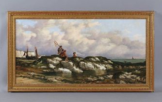 Richard Henry Nibbs (British c.1816-1893) - Gathering Seaweed: fisherfolk on a rock by the shore,