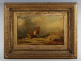 James Burrell (British fl.1850-1892) - Coastal scene with boats in a swell, oil on canvas, signed