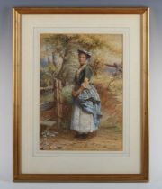 William Harris Weatherhead (British 1843-1903) - All Dressed Up: country girl by a stile in a