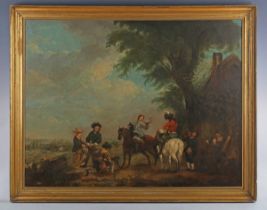 Manner of Philips Wouwerman (Dutch 1619-1668) - Hawking party taking refreshments beside an inn,