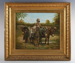 J. Bowman? (19th century) - Children and donkeys, oil on canvas, indistinctly signed lower right,