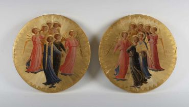 Manner of Fra Angelico (Italian c.1395-1455) - Choirs of angels, a pair, oil on a gold ground on