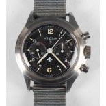 A rare Lemania MoD issue Royal Navy pilot's stainless steel circular cased 'Double Button'