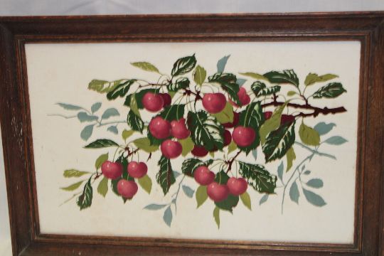 A Continental ceramic rectangular panel by Vileroy and Boch depicting berries and leaves 17" x 10½"