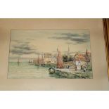 J** Hamilton - Glass watercolour "Dutch Port Scheldt", signed,