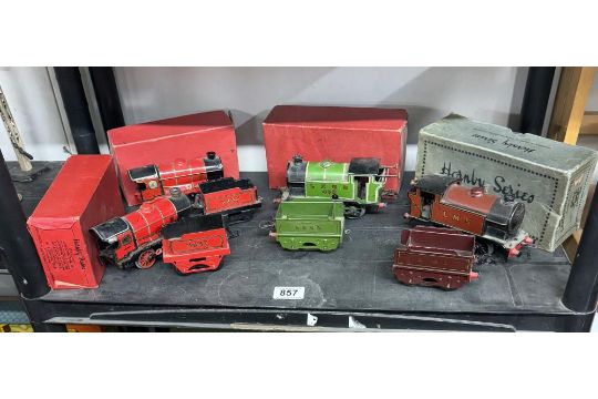 4 Boxed Hornby O gauge Locomotives. Springs ok, no keys & 4 tenders - Image 1 of 4