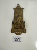 A vintage brass Harrow school door knocker Rd No 553858