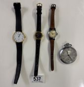 3 Vintage wristwatches and a Kienzle pocket watch