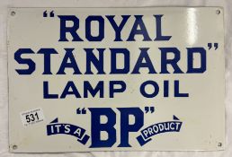 A retro Royal Standard Lamp Oil BP Product enamel sign. 36cm x 24cm