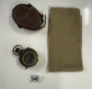 An early military cased compass & An army handkerchief