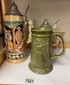 2 beer steins with lids & 1 other