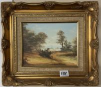 A gilt frame oil on board signed Tanner