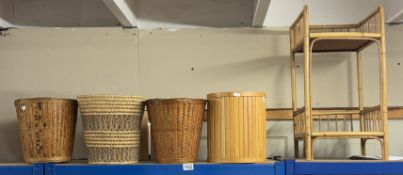 4 vintage wicker waste paper bins & a plant stand
