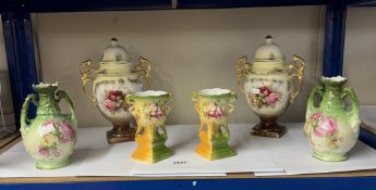 A quantity of vintage Continental ceramic vases & lidded urns (1 urn has hairline crack)