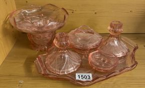 An art deco glass dressing table trinket set