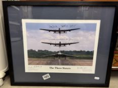 A framed and glazed signed limited edition print entitled 'The Three Sisters', Lancaster Vulcan,