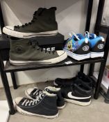 2 Pairs of mens' converse, A pair of Nike boots & Sponge Bob Heeley's AU size 11
